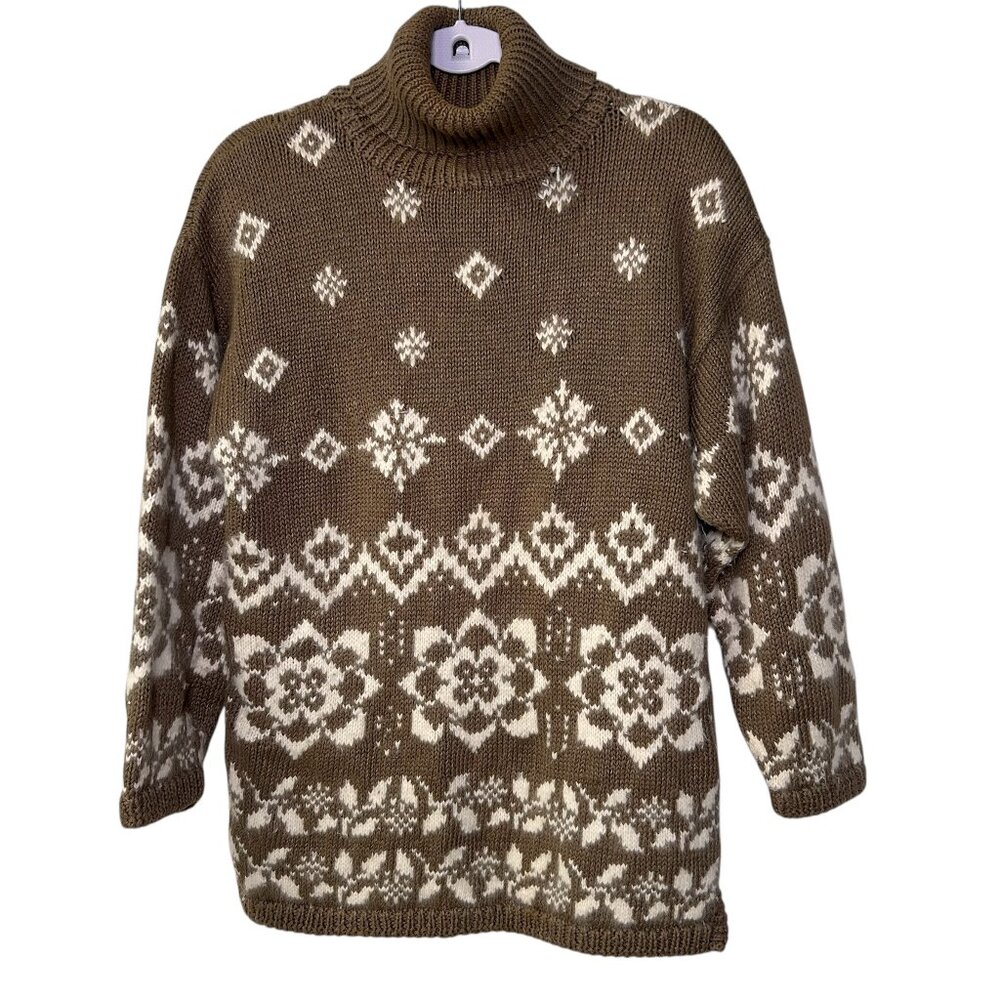 Express Handknitted International Vintage Tan and White Cotton Angora Sweater XS